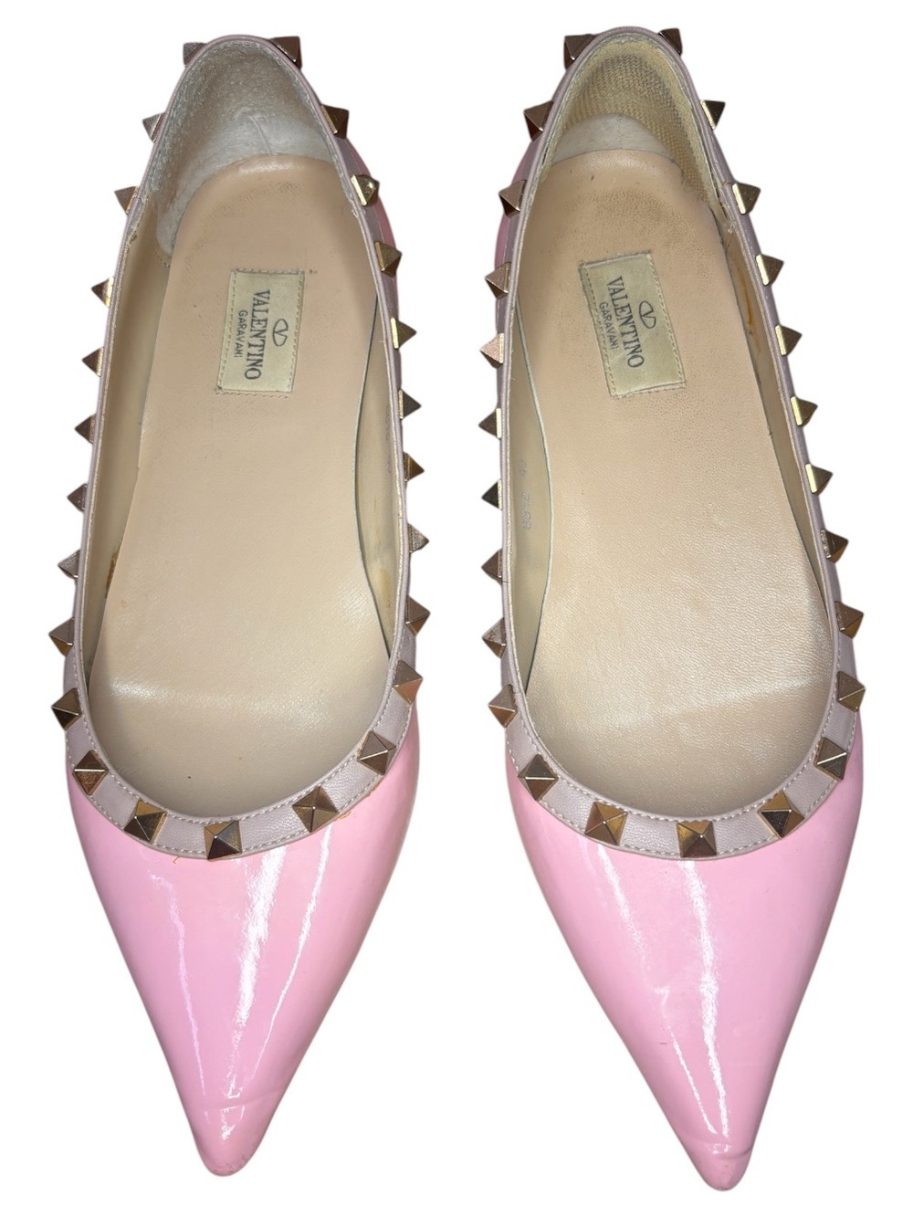 Valentino Garavani Rockstud Pink Patent Leather Pointed Toe Flats Size 40 Italy